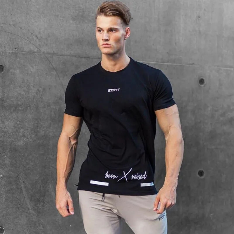 

2018 New Mens Short sleeve Cotton T-shirt Gyms Fitness t shirt Man Summer Casual Fashion Print O-Neck Slim Tees Tops clothes