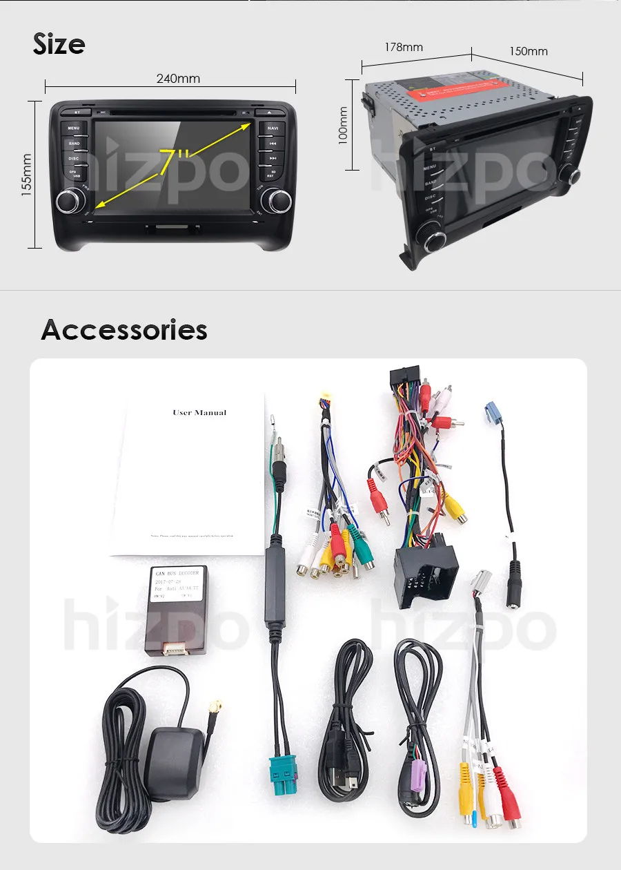 Discount Touch screen 2 DIN Car DVD GPS Radio stereo For AUDI TT 2006-2014 MK2 GPS AUDIO dvd player Steering wheel TVBOX RDS Bluetooth CD 19