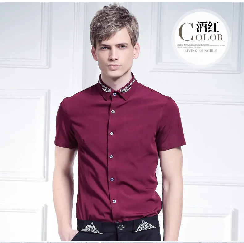 Новинка, мужская летняя рубашка из чистого хлопка, Мужская разноцветная рубашка с цветочной вышивкой, с коротким рукавом, тонкая, Корейская, FanZhuanOn, распродажа - Цвет: red