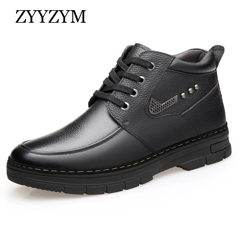 

ZYYZYM Mens Boots Winter Lace Up Style Leather Snow Shoes Ankle Plush Keep Warm Male Boots high Quality