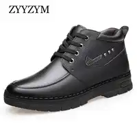 ZYYZYM Mens Boots Winter Lace Up Style Leather Snow Shoes Ankle Plush Keep Warm Male Boots high Quality