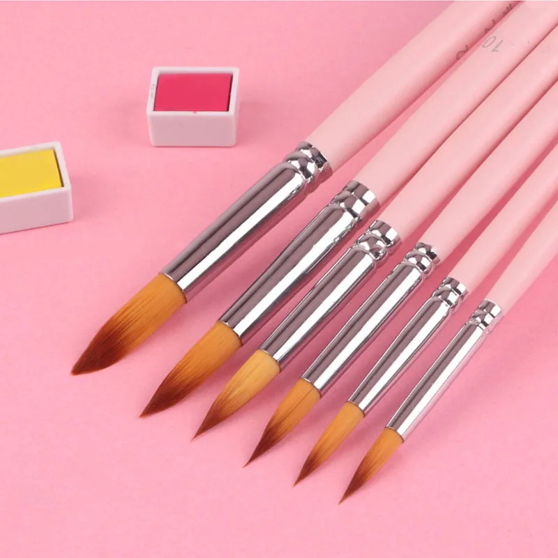 

Nylon hair watercolor gouache brush set pen professional student art painting special tip round head acrylic paint beginner 6pcs
