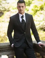 Модная одна кнопка Черный Жених Смокинги для женихов Для мужчин свадебные костюмы для выпускного индивидуальный заказ (куртка + Брюки для