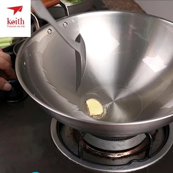 

Keith Titanium Non Coating Woks Gas Cooker With Titanium Cover 34cm Double Ear Chef Fry Wok Cooker Cookware 3.5L Ti8124