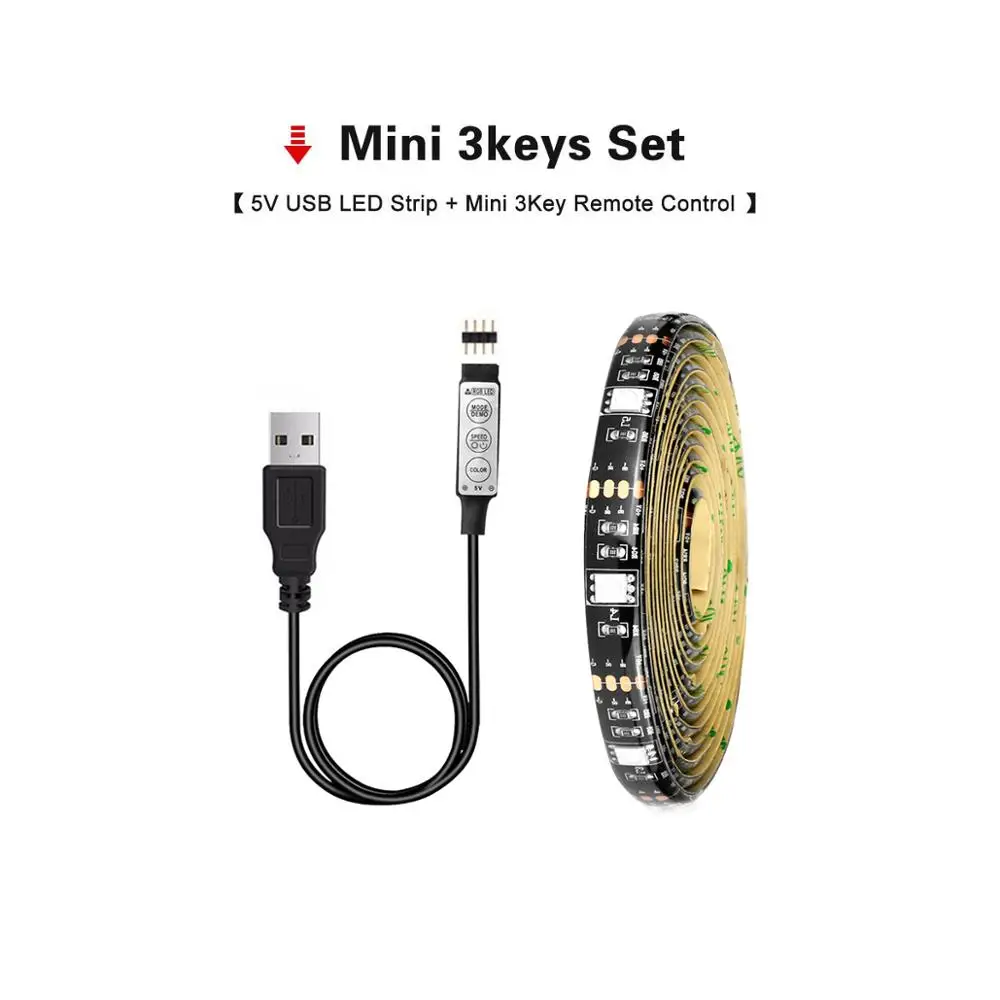 Black PCB mini 3keys IP20 не водонепроницаемый DC 5 в 1 м 2 м 3 м 4 м 5 м RGB USB книжный светильник лампочка полоса светильник лента настольная декоративная лента USB светодиодный светильник лампа - Испускаемый цвет: Black PCB mini 3keys