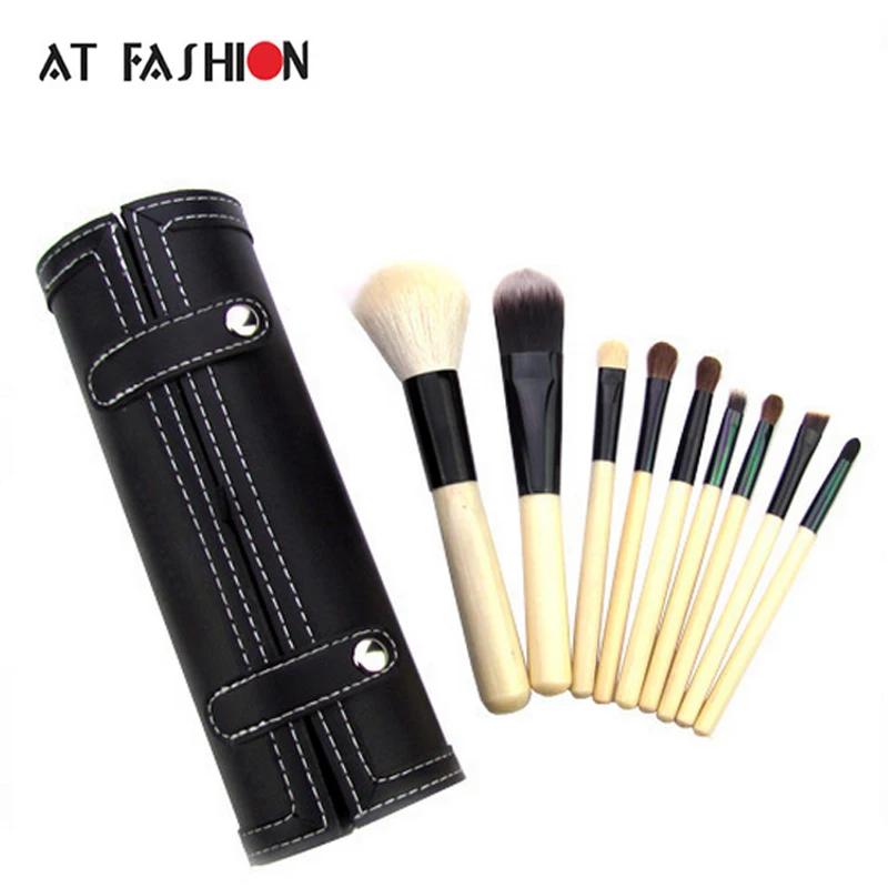 

AT FASHION 9 PCS Professional make up brushes Soft Synthetic makeup set brushes powder foundation pincel maquiagem with case