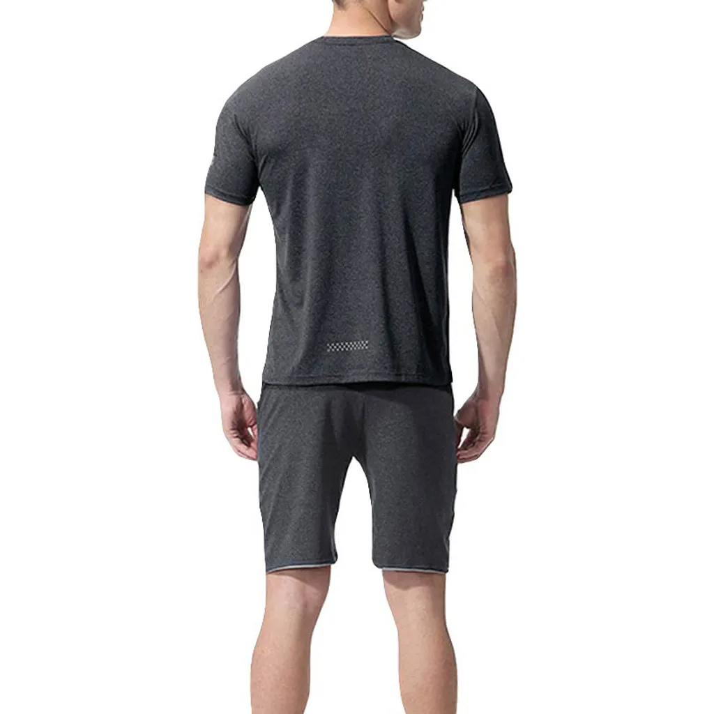 Мужской повседневный комплект с коротким рукавом, фитнес-набор, эластичная футболка для фитнеса, быстро шорты, дышащие спортивные