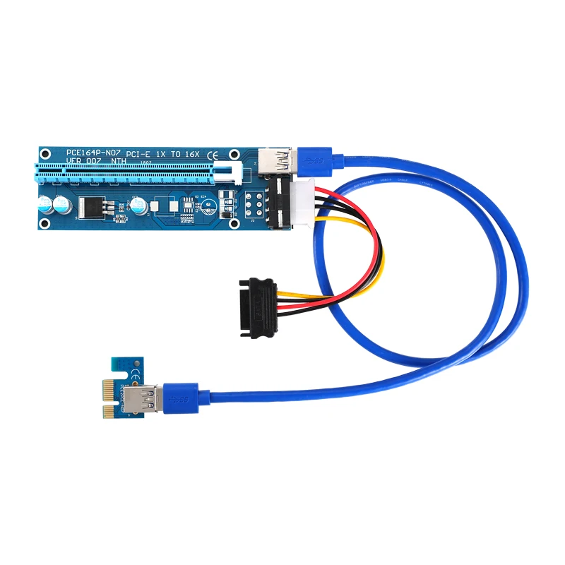 Райзер карта VER007 PCI E 0 6 м 1X до 16X + кабель USB 3 SATA от 15pin 4pin питания Molex для майнинга BTC