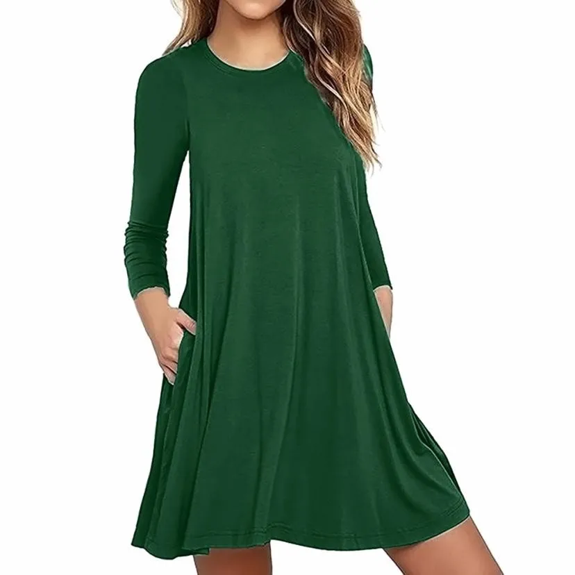 Moda Mujer De manga larga bolsillo Casual camiseta suelta vestido De fiesta Ropa De Mujer Moda 2017