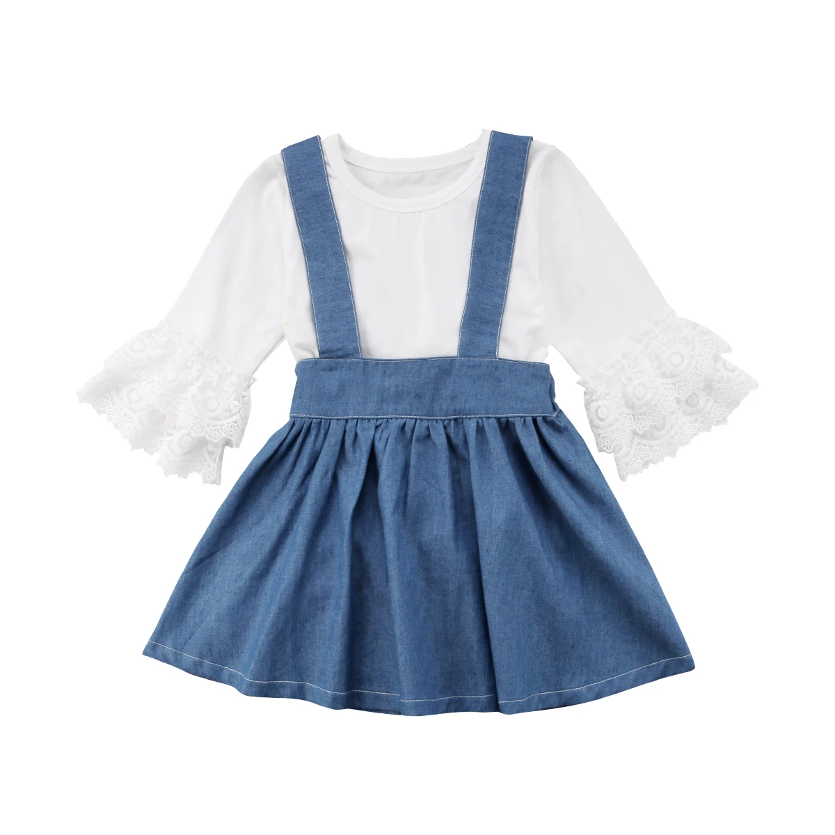 Baby Girl Denim Outfit Clothes Newborn Kids Lace Ruffles Long Sleeve