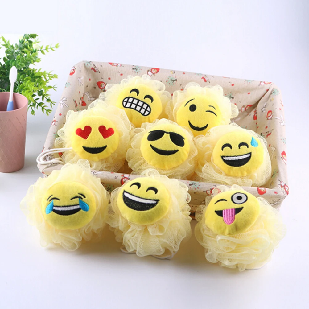 Funny Emoji Bath Ball Mesh Brushes Wash Sponges Bath Accessories Dry Brush Exfoliation Cleaning