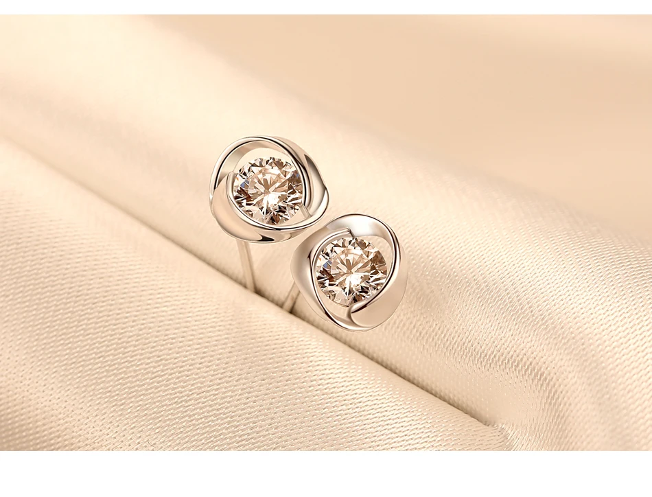 Fenchen Симпатичные серьги-гвоздики для женщин Свадебные простые розы камень CZ подлинное серебро 925 пробы ювелирные серьги подарок AE140