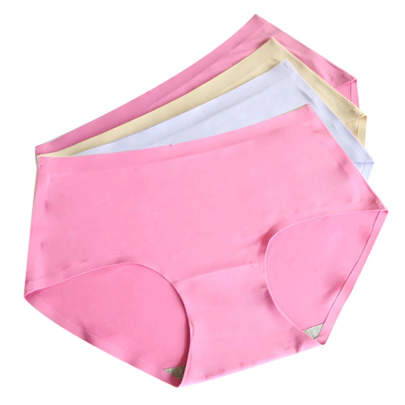 1pcs Seamless Briefs Panties For Women Made Of Breathable Cool Ice Silk Viscose, Mid Waist