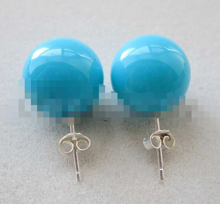 

Hot selling> free shipping 00337 turquoise blue perfect round sea shell pearl earring -Bride jewelry free shipping