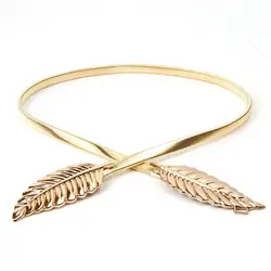 Золотые Серебристые листья формы свадебные дизайнерские эластичные ремни для женщин Девушка стрейч тощий пояс широкие металлические
