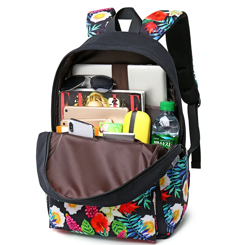 USB зарядное устройство женские рюкзаки для ноутбука с цветочным принтом сумки для книг Холщовый Рюкзак Школьная Сумка для девочек рюкзак женский рюкзак для путешествий