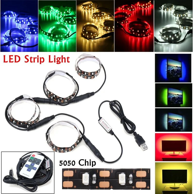 

Waterproof 4PCS 50cm RGB LED Strip Light 5050 SMD LED USB Computer TV PC Backlight Light With Remote Control Kit
