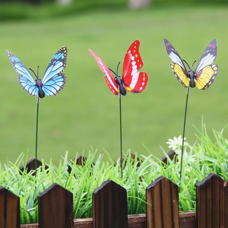 50pcs/lot Colorful Butterfly Stick Plants Flowerpot Decor Label Marker
