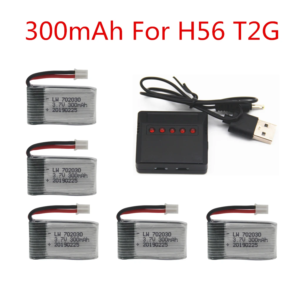 

For T2G H56 battery 3.7V 300mAh Lipo Battery For H56 T2G Drone Battery for RC Quadcopter Spare Part With 5in1 Charger