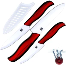 New ceramic knife 4″ utility 5″ slicing knife 6″ chef knife with white blade + red handle and high thickness kitchen knives set