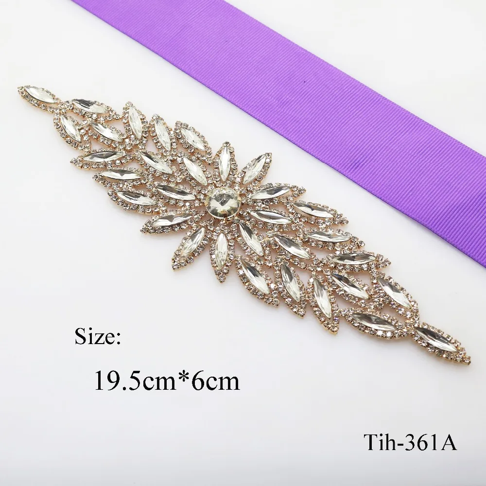 HOT NEW 1PCS 6CM*9.5CM Sewing On Rhinestone Applique for Flower Gold Clear Crystal DIY Wedding Evening Dress decoration Crafts