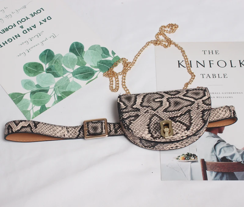 Caker бренд женские наполовину круглые змеиный принт Сумки на пояс высокое качество цепи сумки через плечо оптом - Цвет: khaki serpentine
