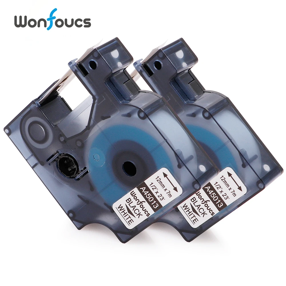 Wonfoucs 2 шт совместимый с DYMO D1 45013 A45013 черный на белой этикетке ленты для этикеток 12