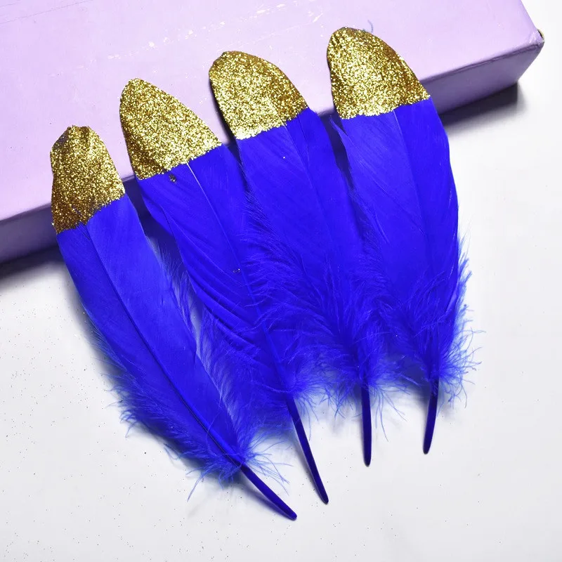Royal blue (Gold) 20 шт./партия, золотые, серебряные гусиные перья 15-20 см, 6-", перья для рукоделия, аксессуары, перья фазана DIY, свадебные украшения - Цвет: Royal blue (Gold)