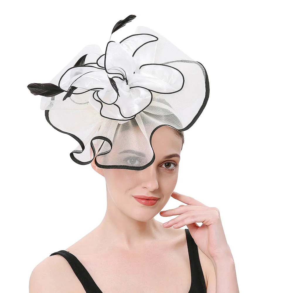 FS очарование элегантные церковные платья женщин Кентукки Дерби шляпа цветок повязка на голову женский головной убор Свадебные аксессуары для волос шляпы - Цвет: White Black Headwear