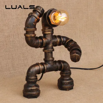 

LUALS Robot Loft Deco mesa Table Lamp Water Pipes Retro Table Lamp Creative Cafe Bar ambience Art Edison Desk Lamp Lighting