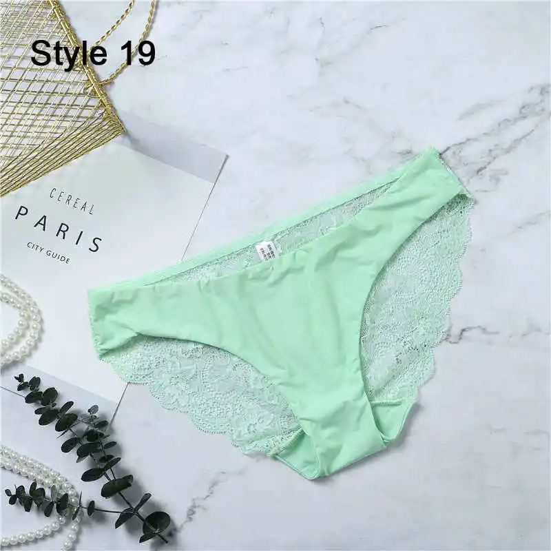 Sexy Seamless Lace Brief For Women Sexy Lace Ice Silk Underwear 21 Color Fashion Soft Lingerie Female Panties