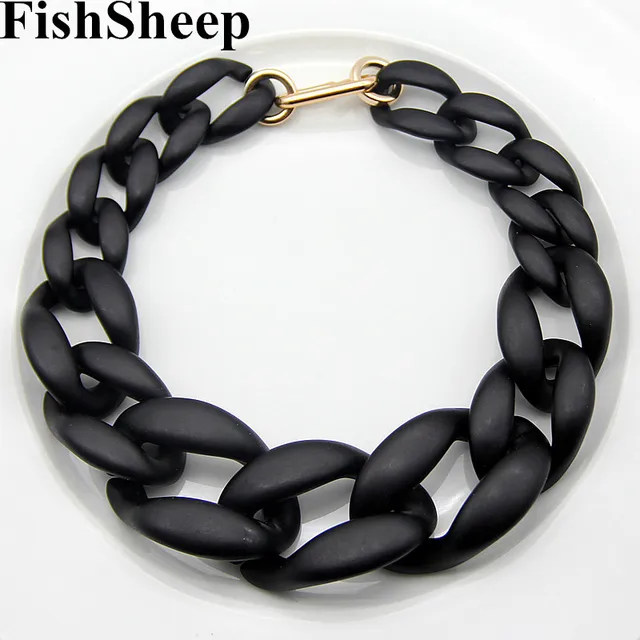 FishSheep Statement Wine Red Acrylic Chunky Chain Choker Necklace For Women Resin Long Chain Big Pendants Necklaces 2019 Jewelry Matte black