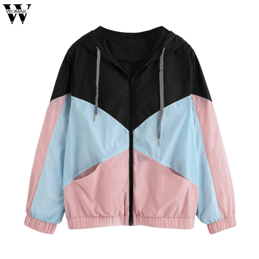 

Womail harajuku hoodie 4xl plus size hoodies women Pink Patchwork hoodie Long Sleeve Zipper Pockets Casual sweatshirt women