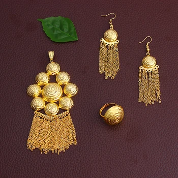 

Fansheng Ethiopia / half easter /India /Kenya gold color necklace /earring / ring/pendant African / Dubai bride jewelry sets