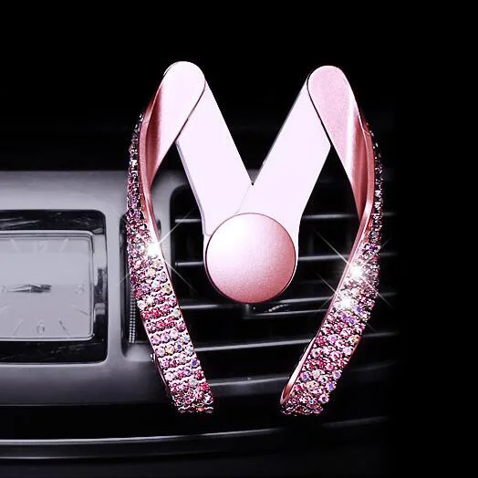 Автомобильное зарядное устройство с двумя usb-портами 3,1 А, автомобильный прикуриватель со стразами, универсальный автомобильный держатель для телефона, usb-кабель для передачи данных, отображение напряжения - Название цвета: Pink Phone holder