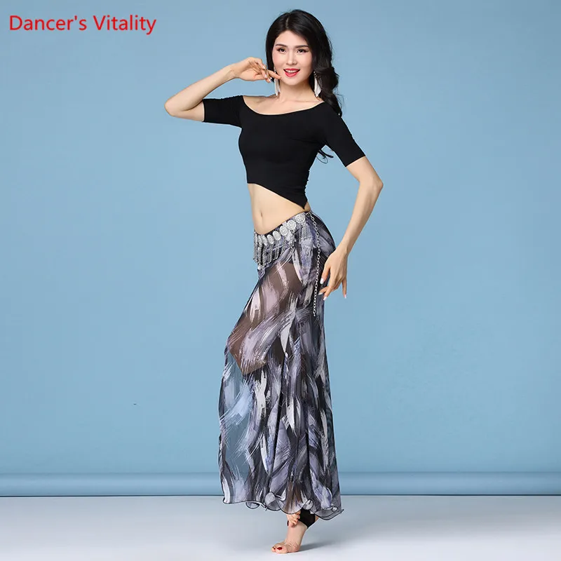 

New Women 2 piece Set Oriental Dance Costume Sexy Modal Top+Mesh Dress Bellydancer Practice Clothes