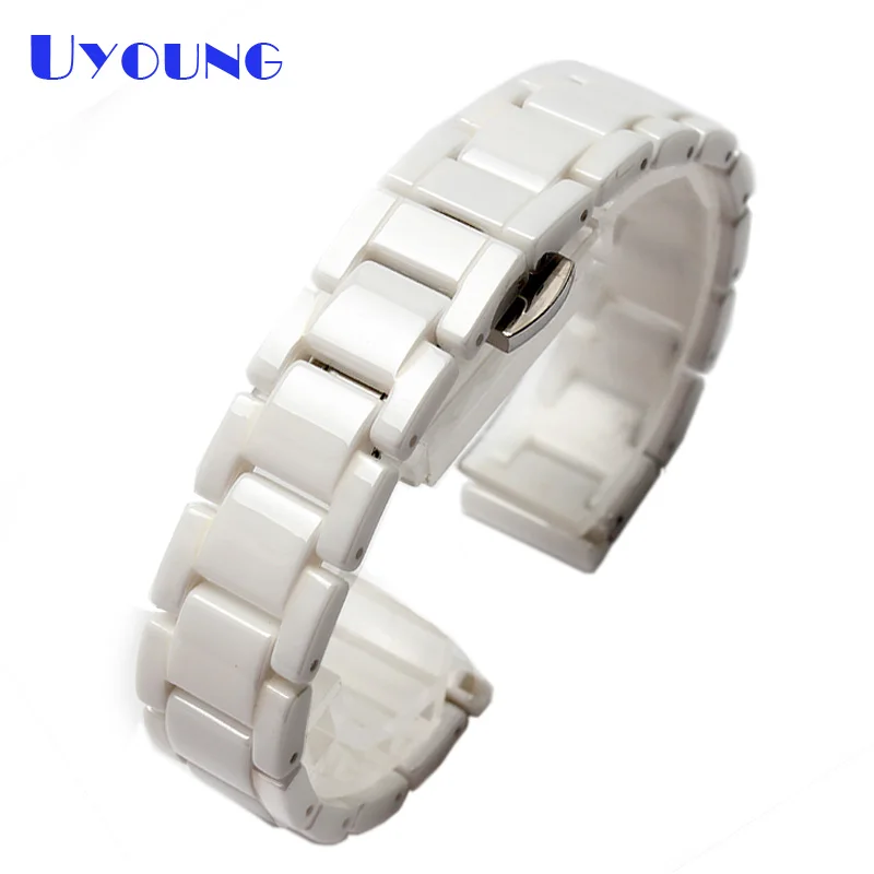 

Quality Pearl Ceramics Watchband 14 15 16 17 18 19 20mm Black White Watch band Ceramics Watch Strap not fade watch accessories