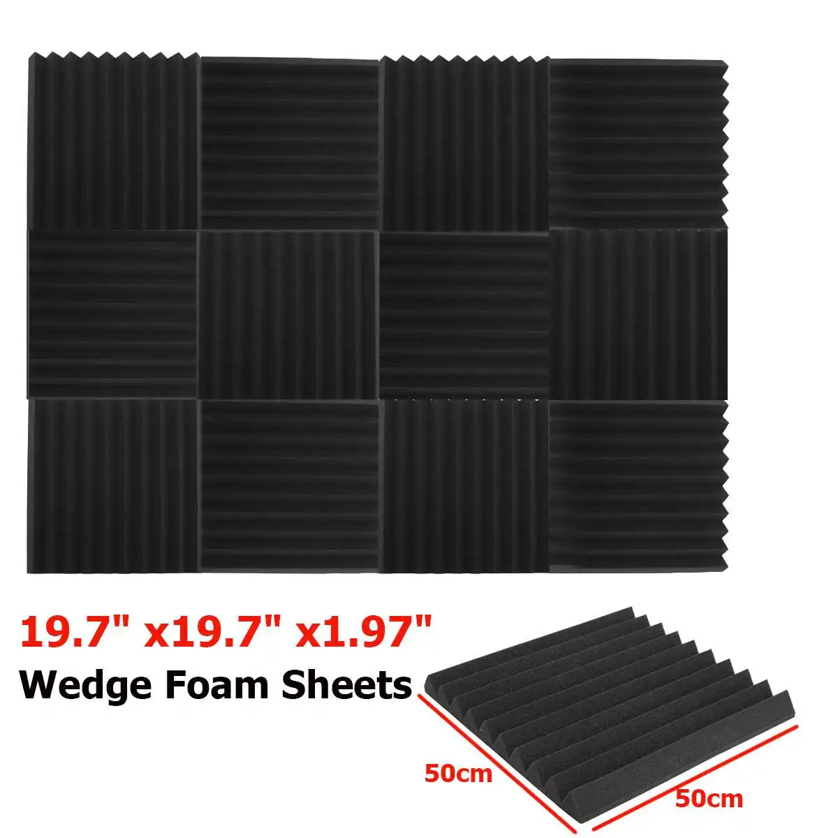 

1PC Acoustic Wedge Studio Soundproofing Foam Wall Tiles 50 x 50 x 5 cm Black