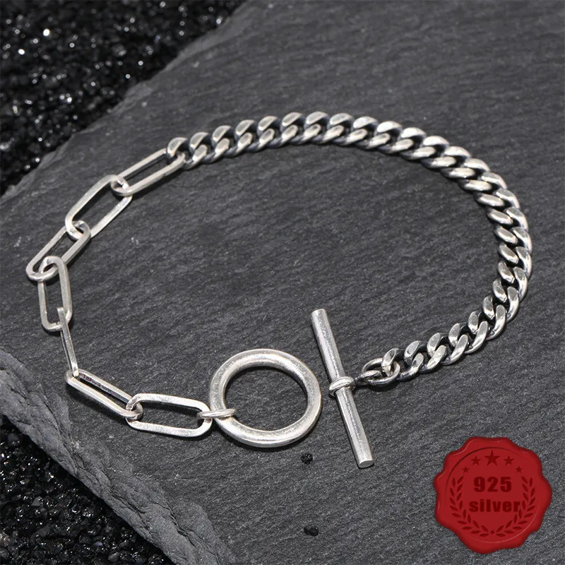 

100% S925 sterling silver bracelet personality simple jewelry retro fashion chain shape student birthday 2019 hot sale Bracelets