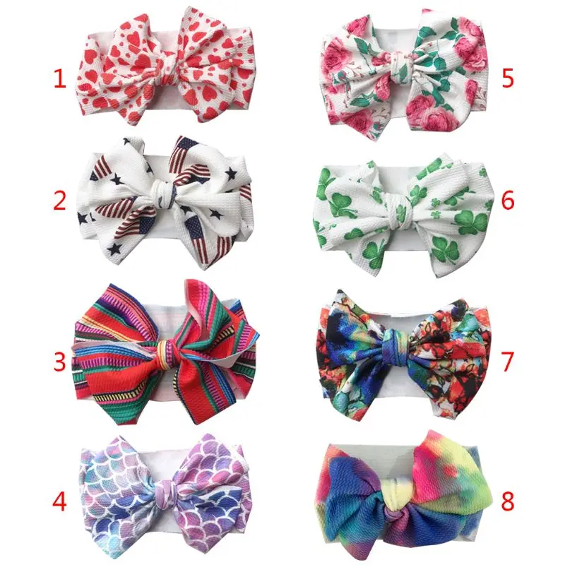 

Spring Summer Models DIY Wide Hair Band Baby Children Printed Hair Accessories Girls Large Corn Grain Bow Headwear