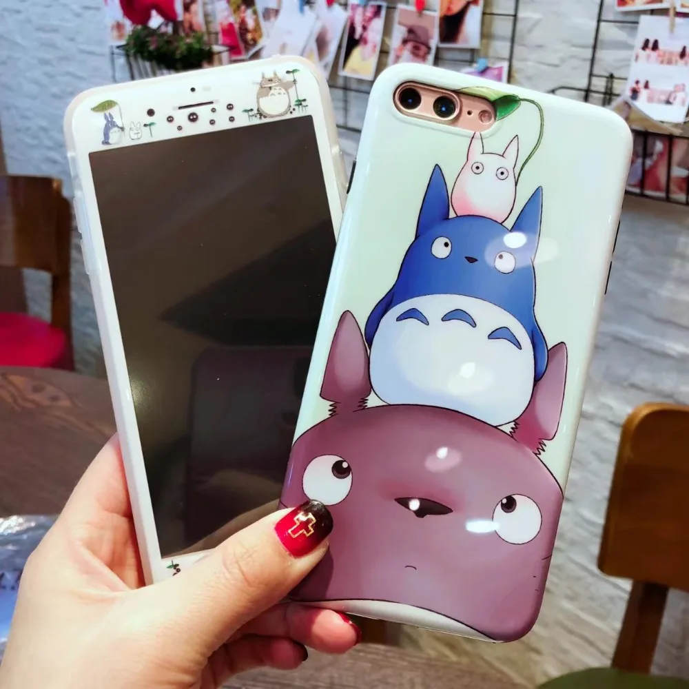 Чехол для iPhone 7 Plus totoro + пленка экрана из закаленного стекла мультяшный МИЛЫЙ