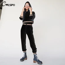 CWLSP 2018 Autumn Tracksuit For Women Two Piece Set Patchwork Crop Tops Hoodies And Solid Pants Casual Woman Clothes QA2773 CWLSP 2018 Autumn Tracksuit For Women Two Piece Set Patchwork Crop Tops Hoodies And Solid Pants Casual Woman Clothes QA2773