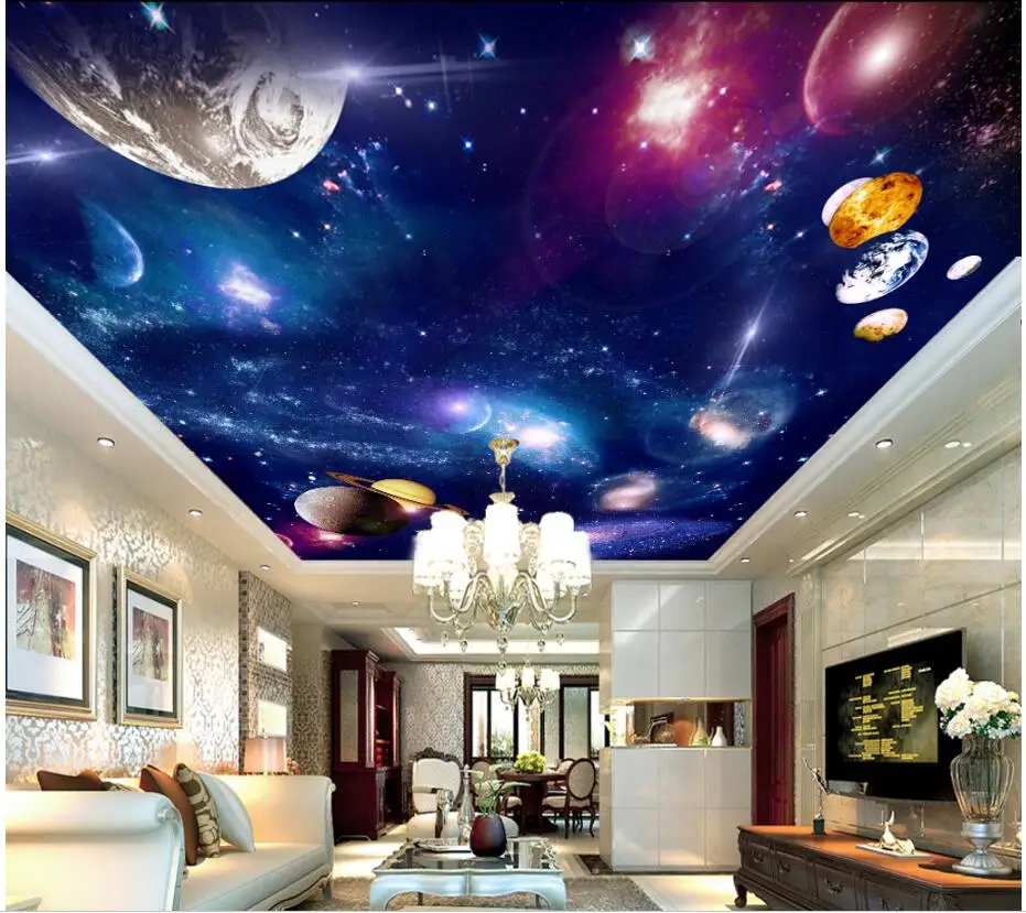 3D Planet Space Ceiling WallPaper Murals Wall Print Decal AJ WALLPAPER US 