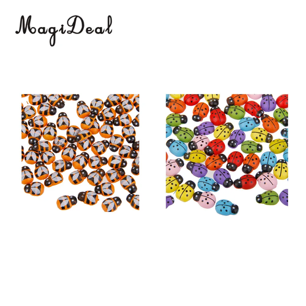 

Magideal 100Pcs/Lot Wooden Bees Ladybug Ladybird Flatback Embellishments Crafts DIY Chirldren Toys Garden Decor Miniatures