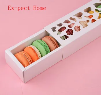 

200pcs Luxury White Long Hollow Macaron Box Cupcake Container Chocolates Packing Box Baking Package cookie box