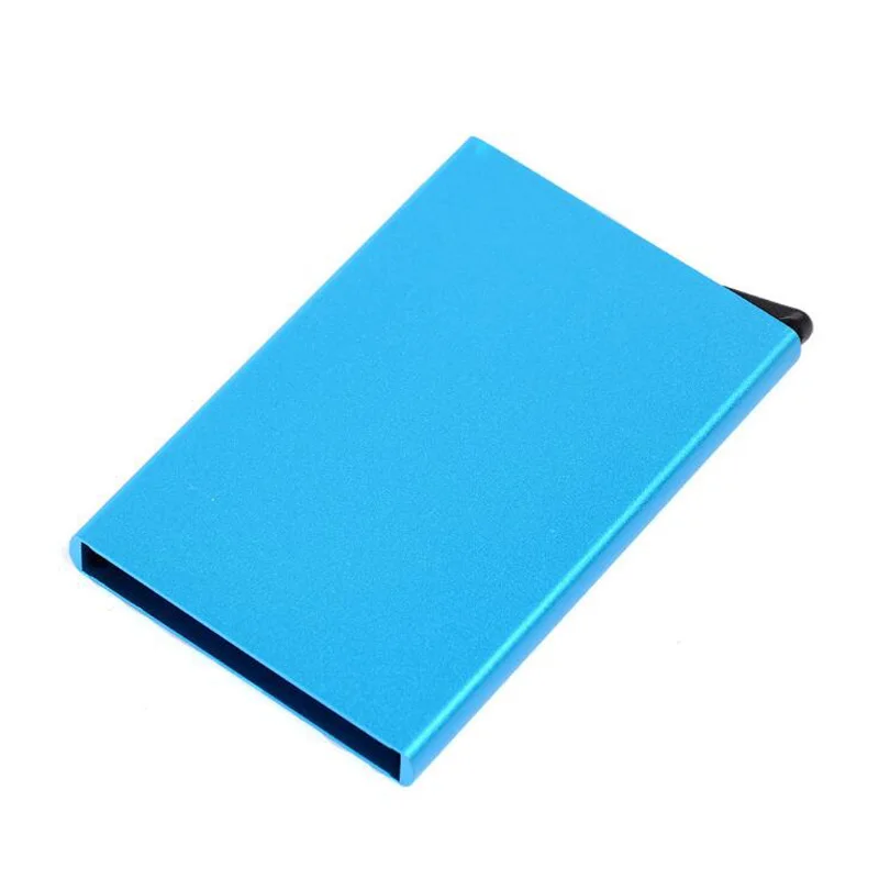 Автоматический всплывающий алюминиевый кредитный держатель для карт для мужчин бизнес RFID Блокировка банковская карта протектор металлический чехол Карманный Кошелек - Цвет: Синий