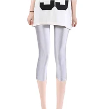 CUHAKCI женские флуоресцентные блестящие леггинсы большого размера блестящие штаны из спандекса эластичные повседневные брюки капри с высокой талией