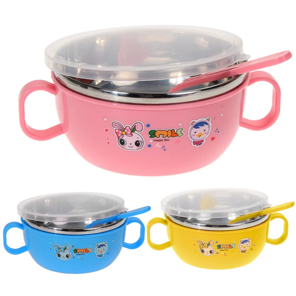 Children Stainless Steel Handle Soup Bowl Food Container Lunch Box Kids