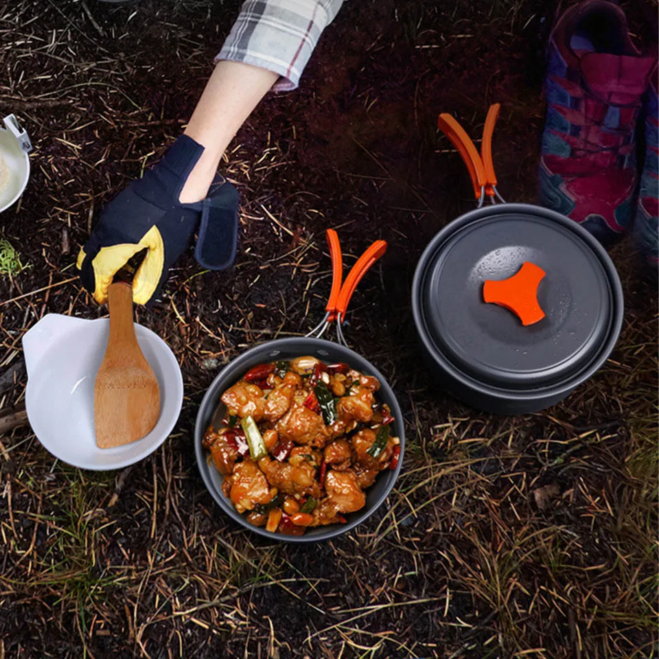 Acampar al aire libre vajilla para Trekking Backpacking cocina Picnic al aire libre Cookware Bowl Pot Pan Set turísticos cocina EG01