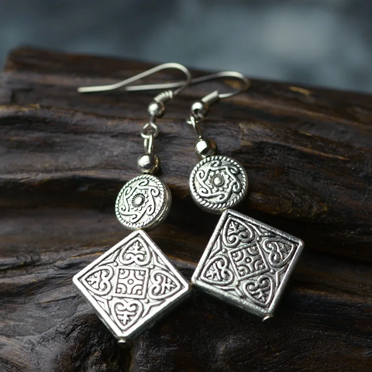 Unique Elegant Carved Miao Silver Earrings + Necklace Jewelry Set Quality Lucky Original Retro Style Exquisite Ethnic | Украшения и